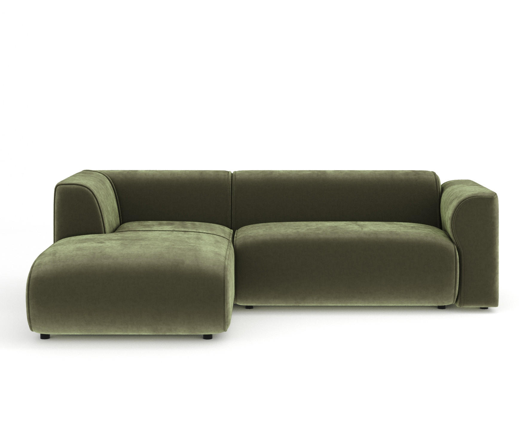 ECKSOFA Melani Olivenfarbe Samtstoff - Schwarz/Olivgrün, Holz/Holzwerkstoff (253/153cm) - Maison de Reve