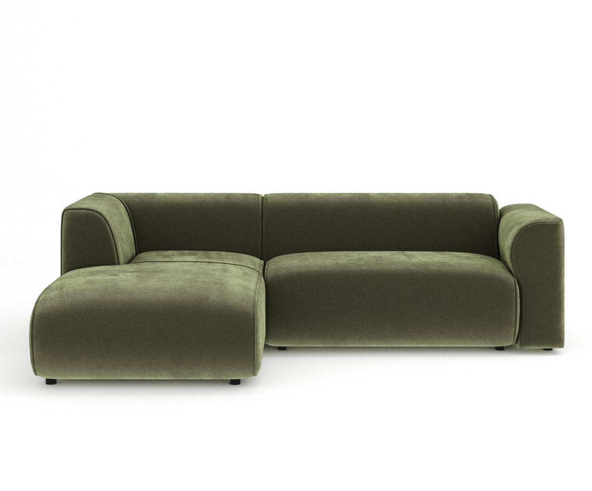 ECKSOFA Melani Olivenfarbe Samtstoff - Schwarz/Olivgrün, Holz/Holzwerkstoff (253/153cm) - Maison de Reve