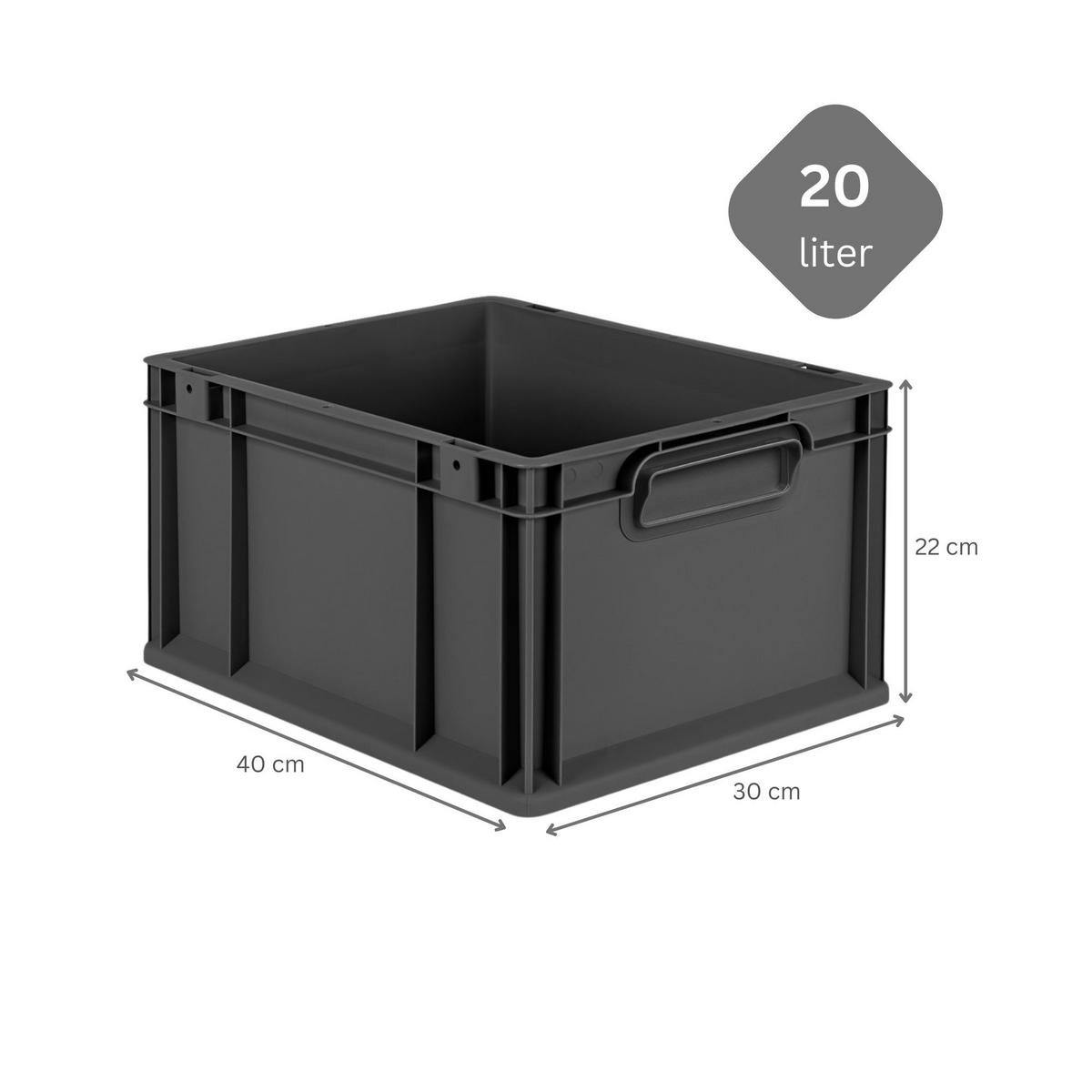 EUROBOX 8x NextGen Color 22x30x40 cm 20 Liter Griffe schwarz zu, Schwarz - Anthrazit/Schwarz, Kunststoff (30/22/40cm) - PROREGAL