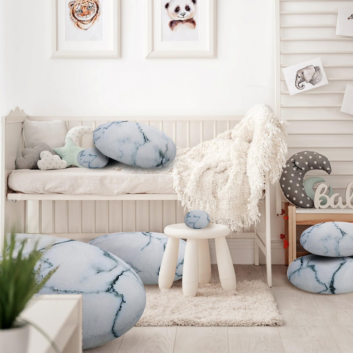 STEIN Weißer Marmor Kissen 7er-set - Weiß, Textil (76/40cm) - Vercart