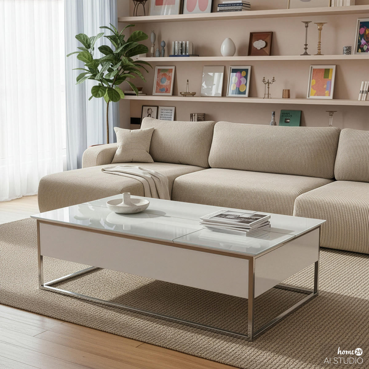 COUCHTISCH - Glas - Weiß / Chrom - Chromfarben/Weiß, Glas/Holzwerkstoff (80/130/40cm) - home24