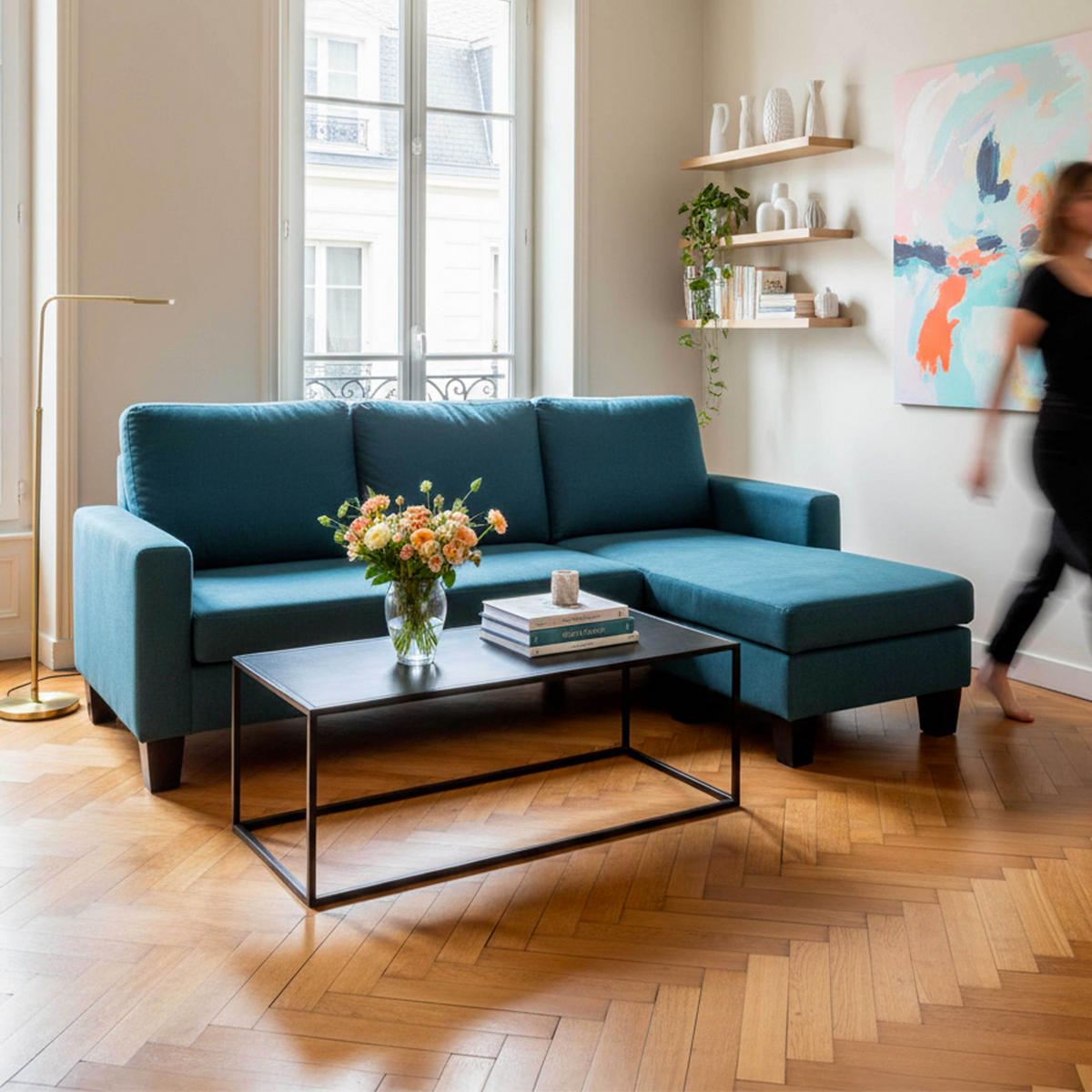 SOFA 3-Sitzer, Blau - Blau, Textil (128/85/192cm) - Oviala