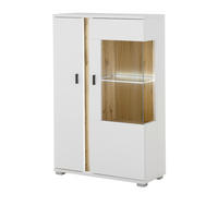 VITRINE weiß matt, Eiche Wotan 80 x 125 cm, Highboard inklusive Frontbeleuchtung - Silberfarben/Eiche Wotan, Glas/Holzwerkstoff (80/125/35cm) - Furn.Design