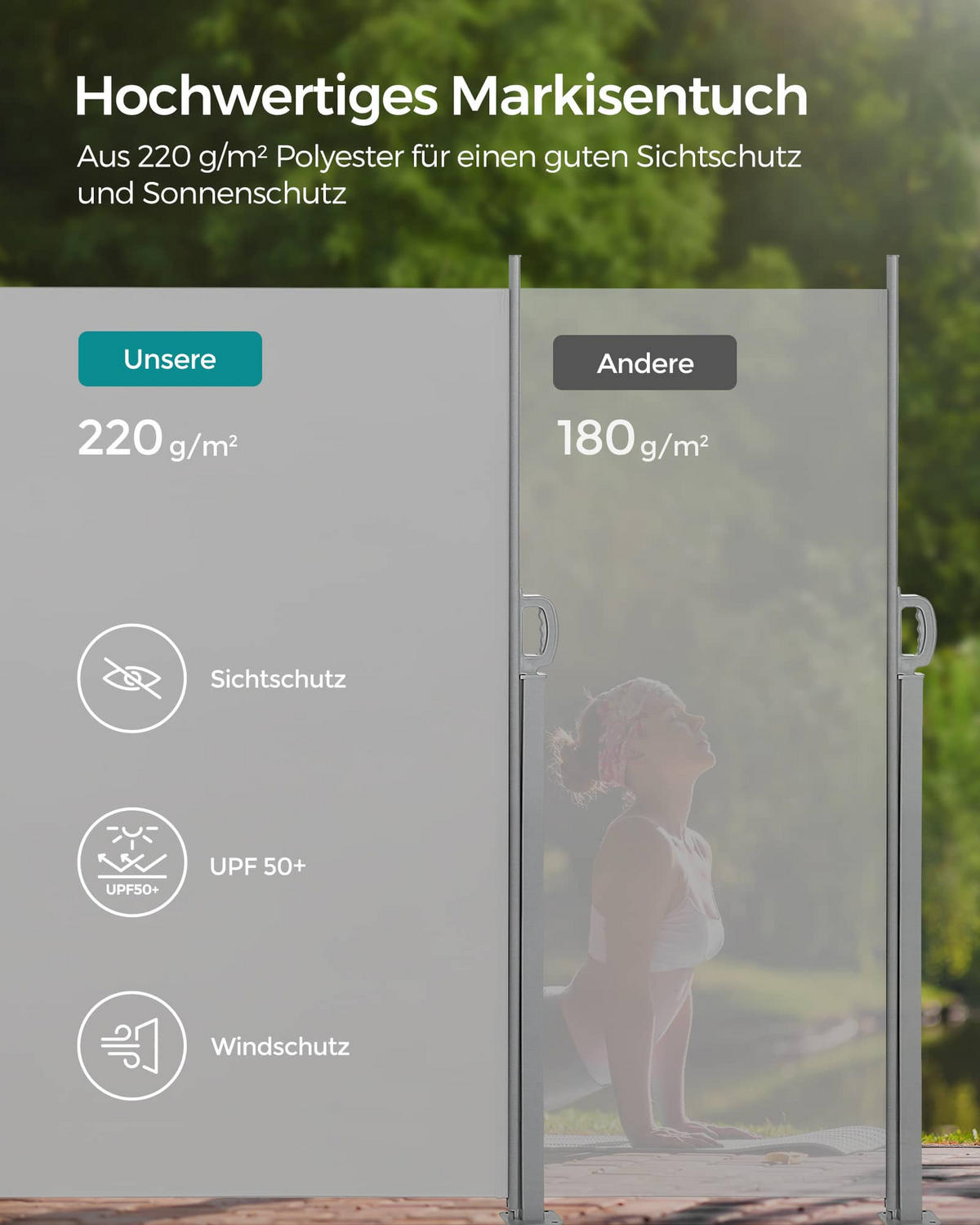 SEITENMARKISE Summer - Hellgrau, Metall (400/200cm) - SONGMICS