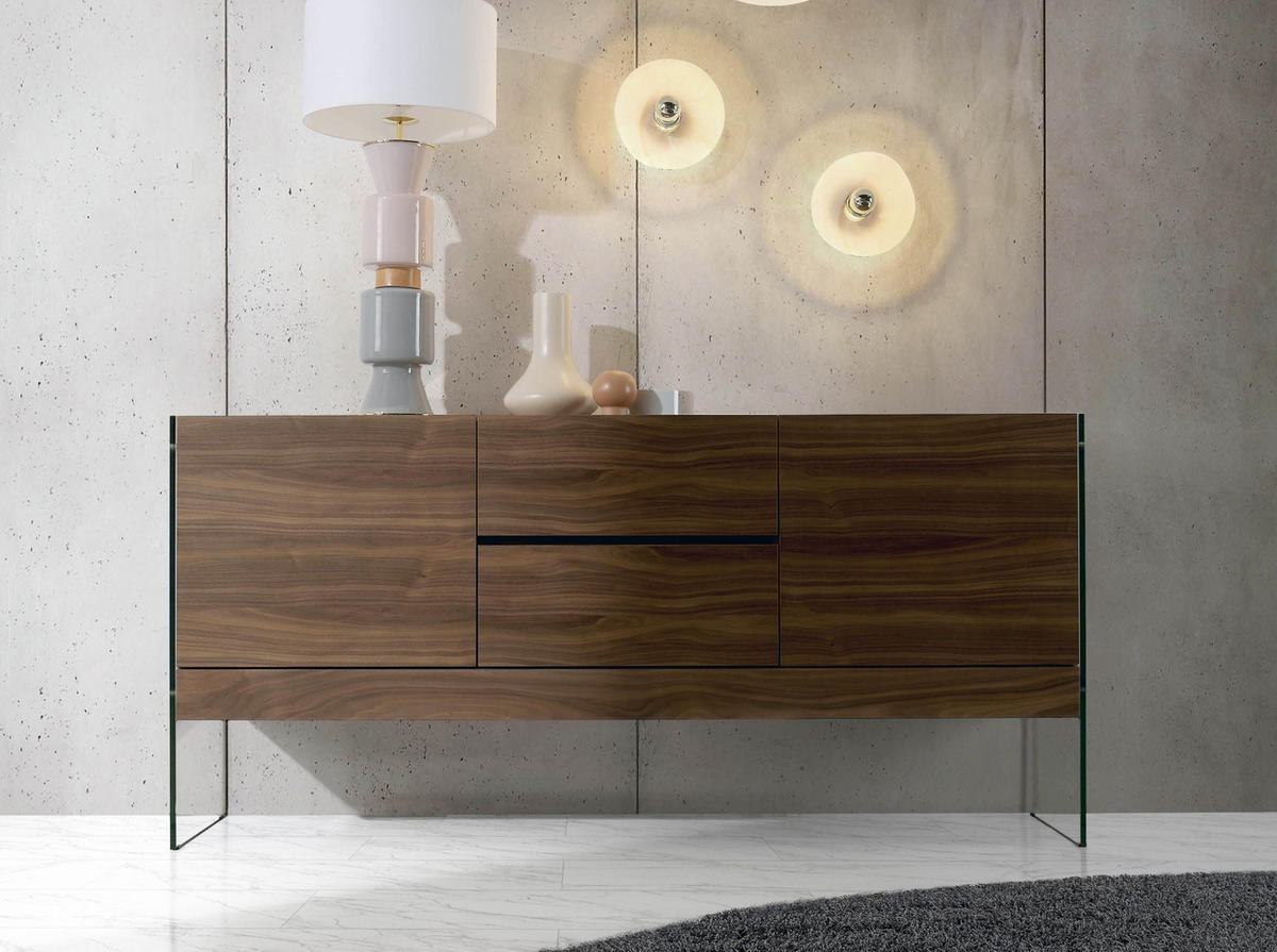 SIDEBOARD Glas Walnuss 180/45/85 cm - Transparent/Walnussfarben, Glas/Holz (180/85/45cm) - ANGEL CERDA