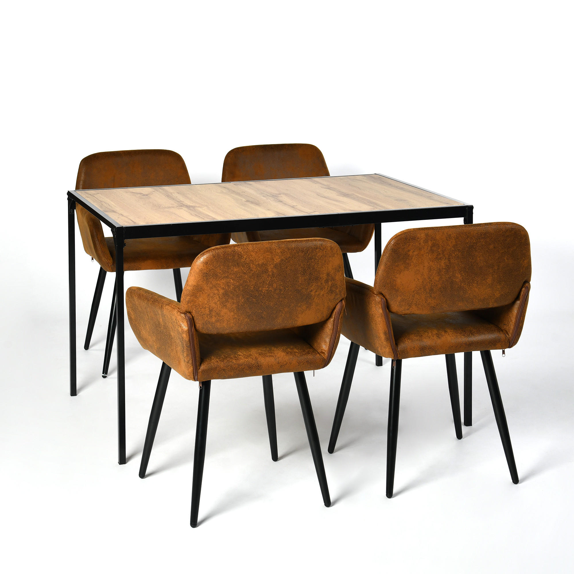 ESSTISCH SET dunkles Holz und Braun - Braun, Holzwerkstoff/Metall (120/75/80cm) - Urban Meuble