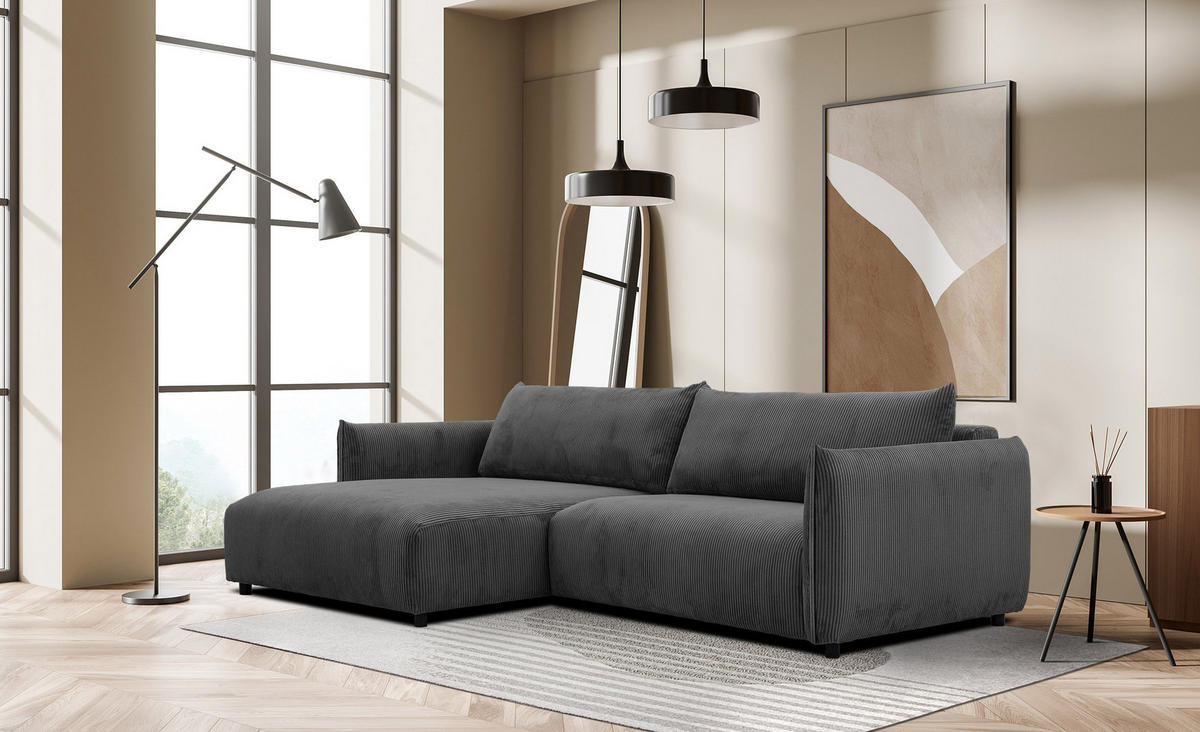 ECKSOFA TAUER 5-Sitzer, dunkelgrau - Dunkelgrau/Schwarz, Holzwerkstoff/Kunststoff (174/292cm) - Courtois Laville