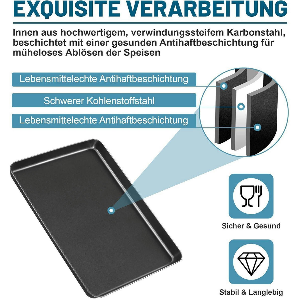 BACKBLECH 2er Set Antihaftbeschichtet 31,6 x 24,5 x 2,5 cm - Schwarz, Metall (24.5/2.5/31.6cm)