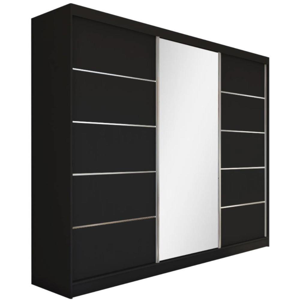 SCHWEBETÜRENSCHRANK Marika 240/216/61 schwarz mit Spiegel und Schubladen - Schwarz, Holzwerkstoff (240/216/61cm) - Beautysofa
