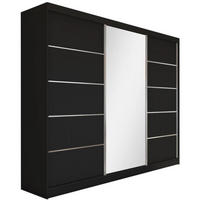 SCHWEBETÜRENSCHRANK Marika 240/216/61 schwarz mit Spiegel und Schubladen - Schwarz, Holzwerkstoff (240/216/61cm) - Beautysofa