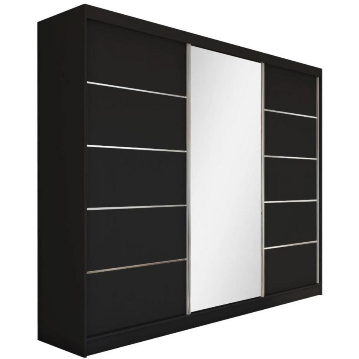 SCHWEBETÜRENSCHRANK Marika 240/216/61 schwarz mit Spiegel und Schubladen - Schwarz, Holzwerkstoff (240/216/61cm) - Beautysofa