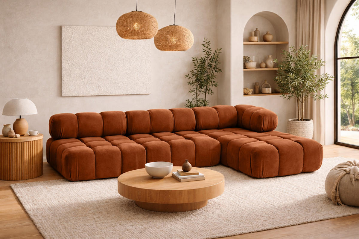ECKSOFA L-Form Modulare, Veloursstoff Salvador, Braun, Rechts, Selia - Braun, Holz (285/160cm) - Kaiser Möbel