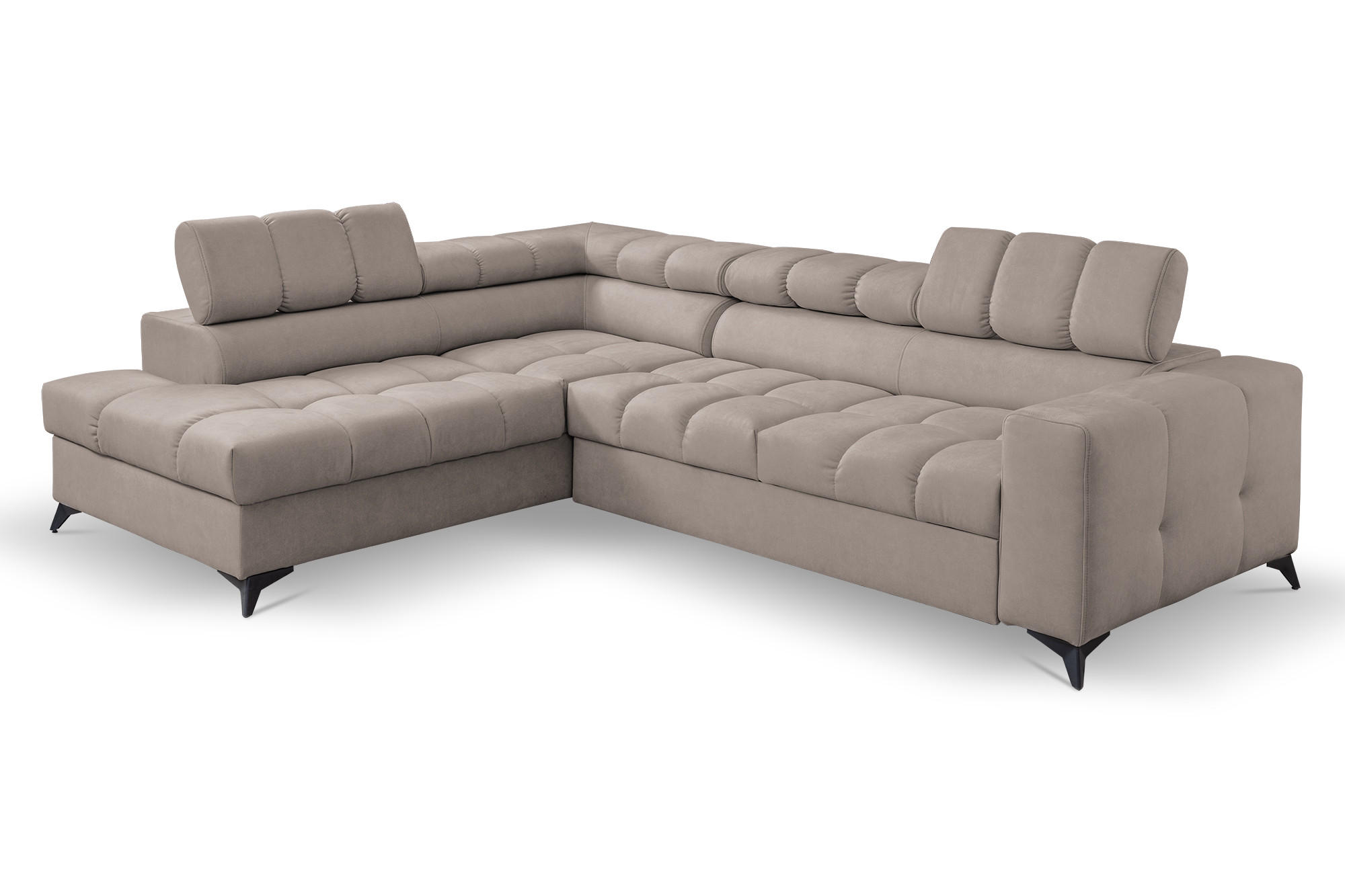 ECKSOFA Andrea L-Form mit verstellbaren Kopfstützen Schlaffunktion Bettkasten 267 cm links beige - Beige, Kunststoff (106/267cm) - Margaret Hadas24