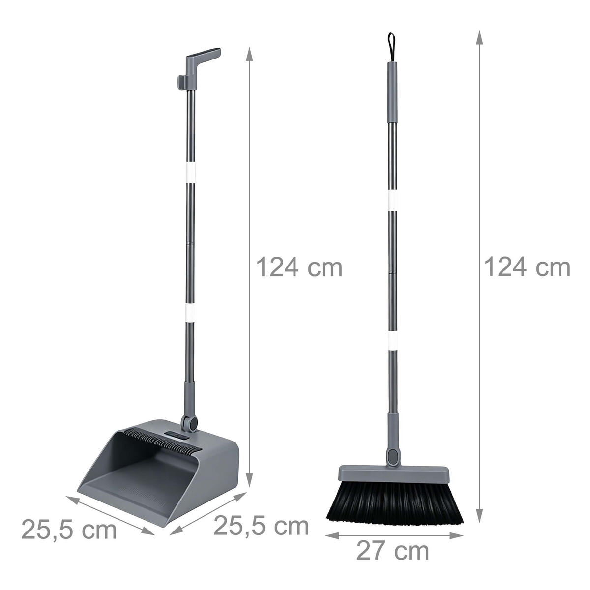 KEHRSET Grau Schwarz Silber 2-tlg. mit langem Stiel - Multicolor, Kunststoff/Metall (25.5/124/25.5cm) - Relaxdays