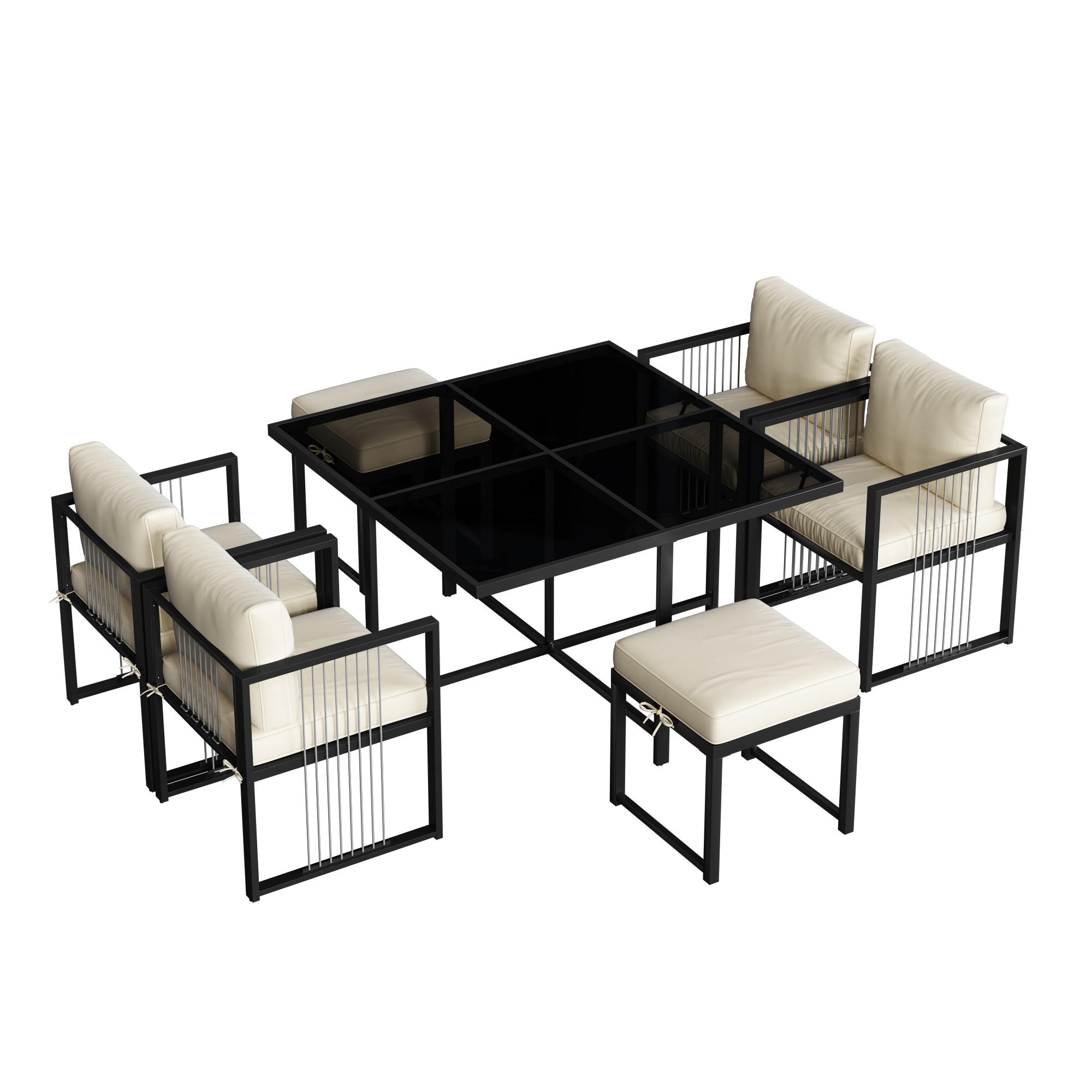 GARTENSET 7 tlg 6 Personen Tisch Stühle - Schwarz, Metall - LEBENLANG