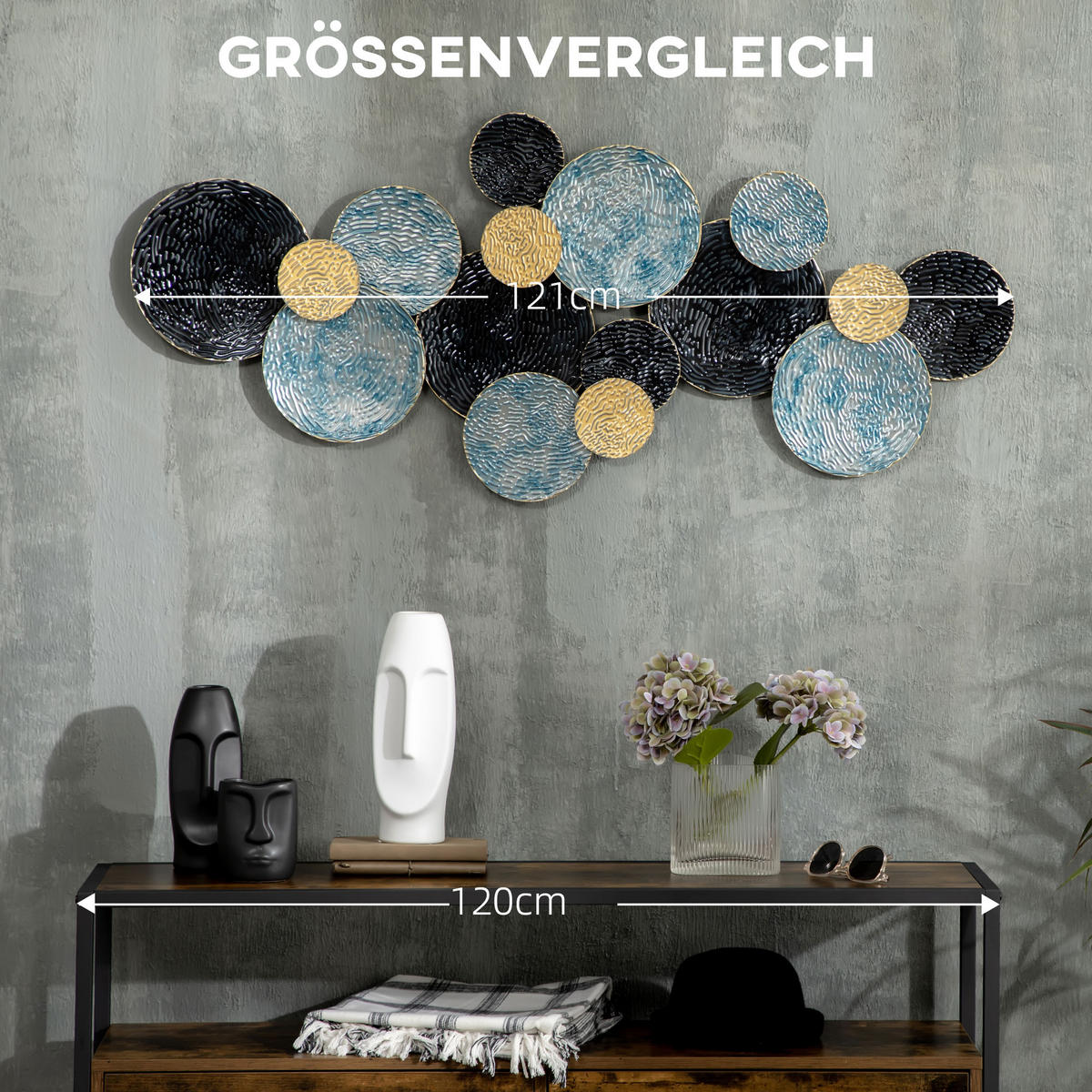 WANDDEKORATION, Eisen, Gold+Blau+chwarz - Multicolor, Metall (4/53/121cm) - HOMCOM