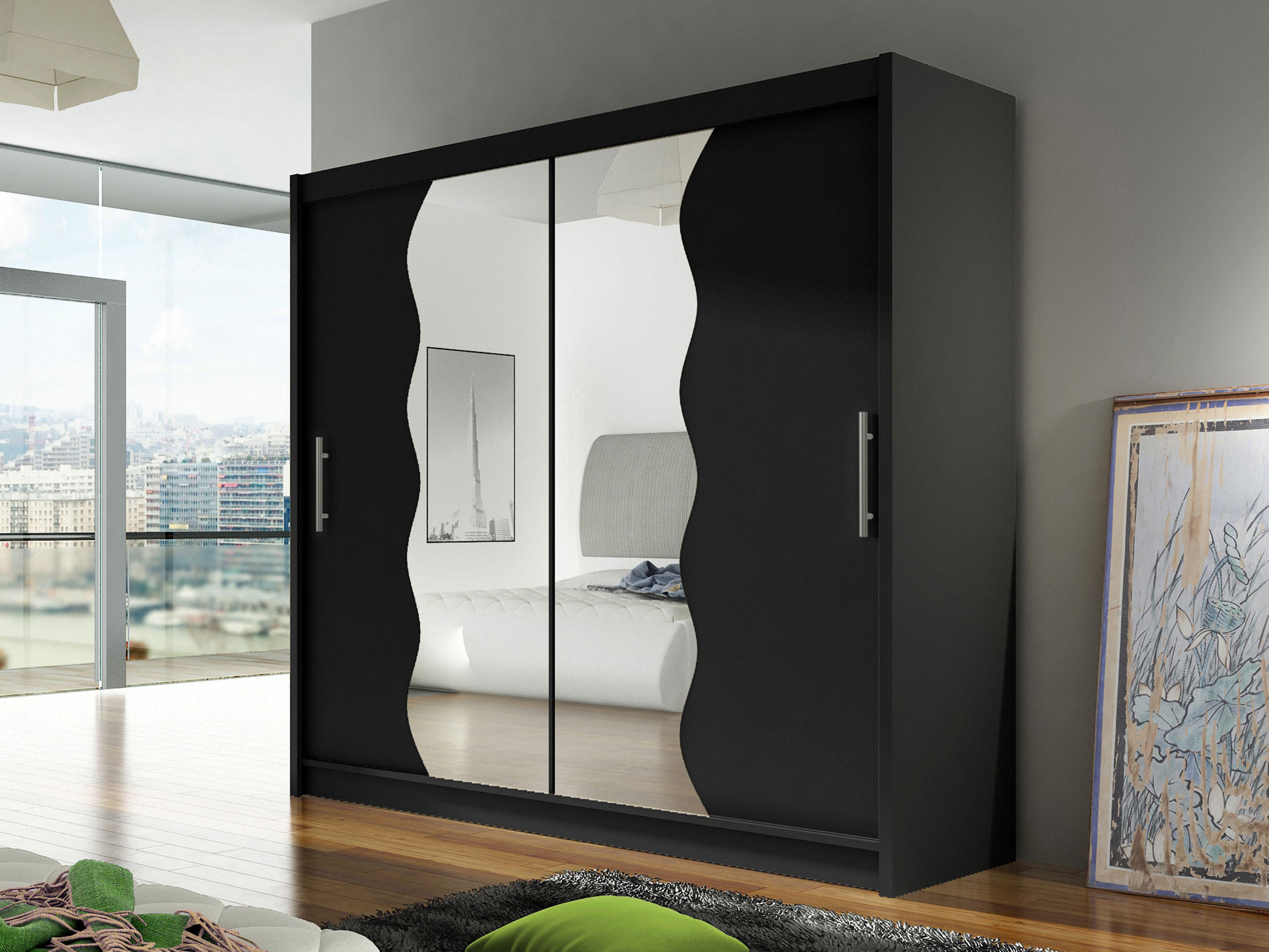 KLEIDERSCHRANK London X - Silberfarben/Schwarz, Holzwerkstoff/Kunststoff (180/215/58cm) - MIRJAN24