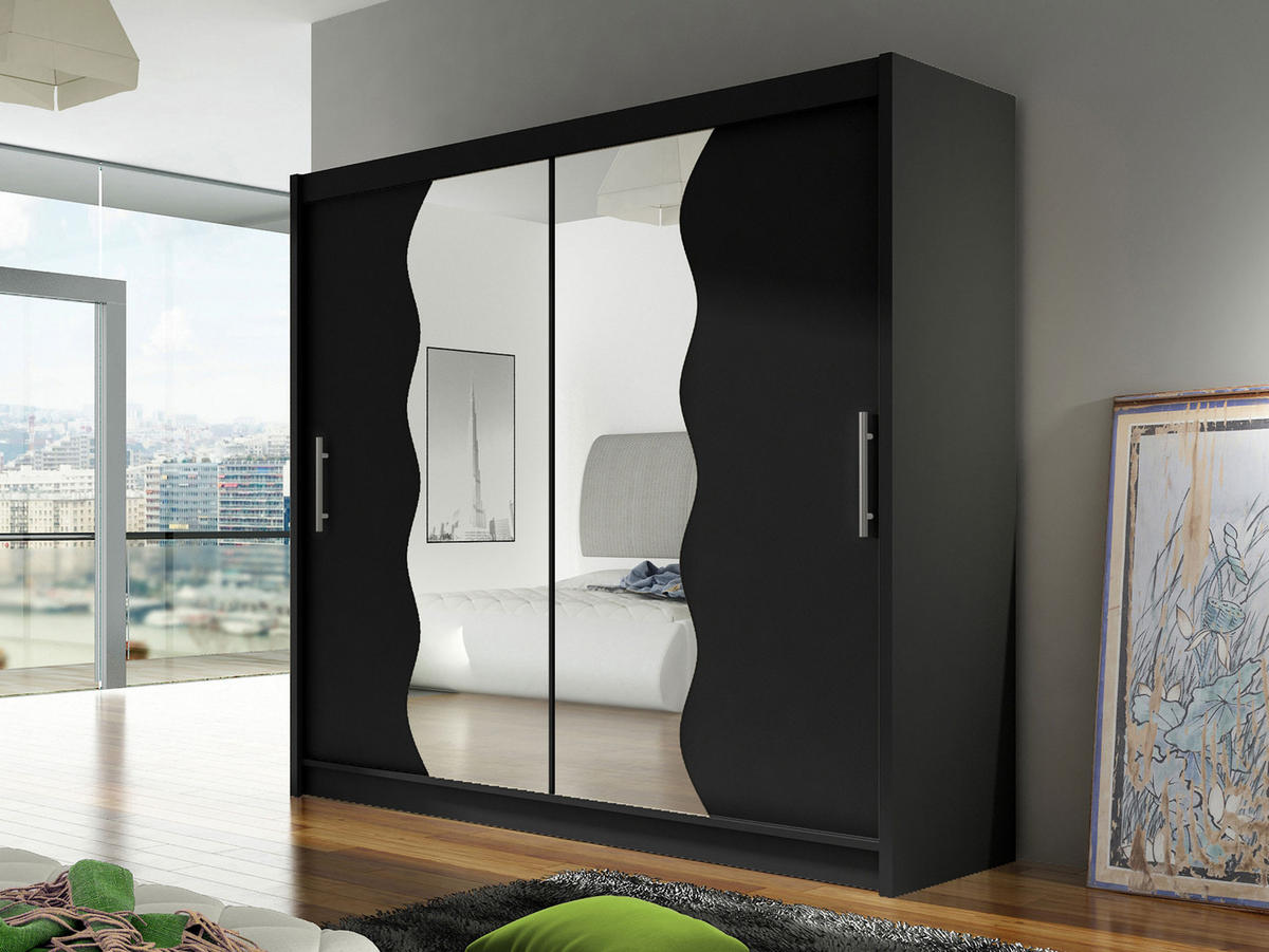 KLEIDERSCHRANK London X - Silberfarben/Schwarz, Holzwerkstoff/Kunststoff (180/215/58cm) - MIRJAN24