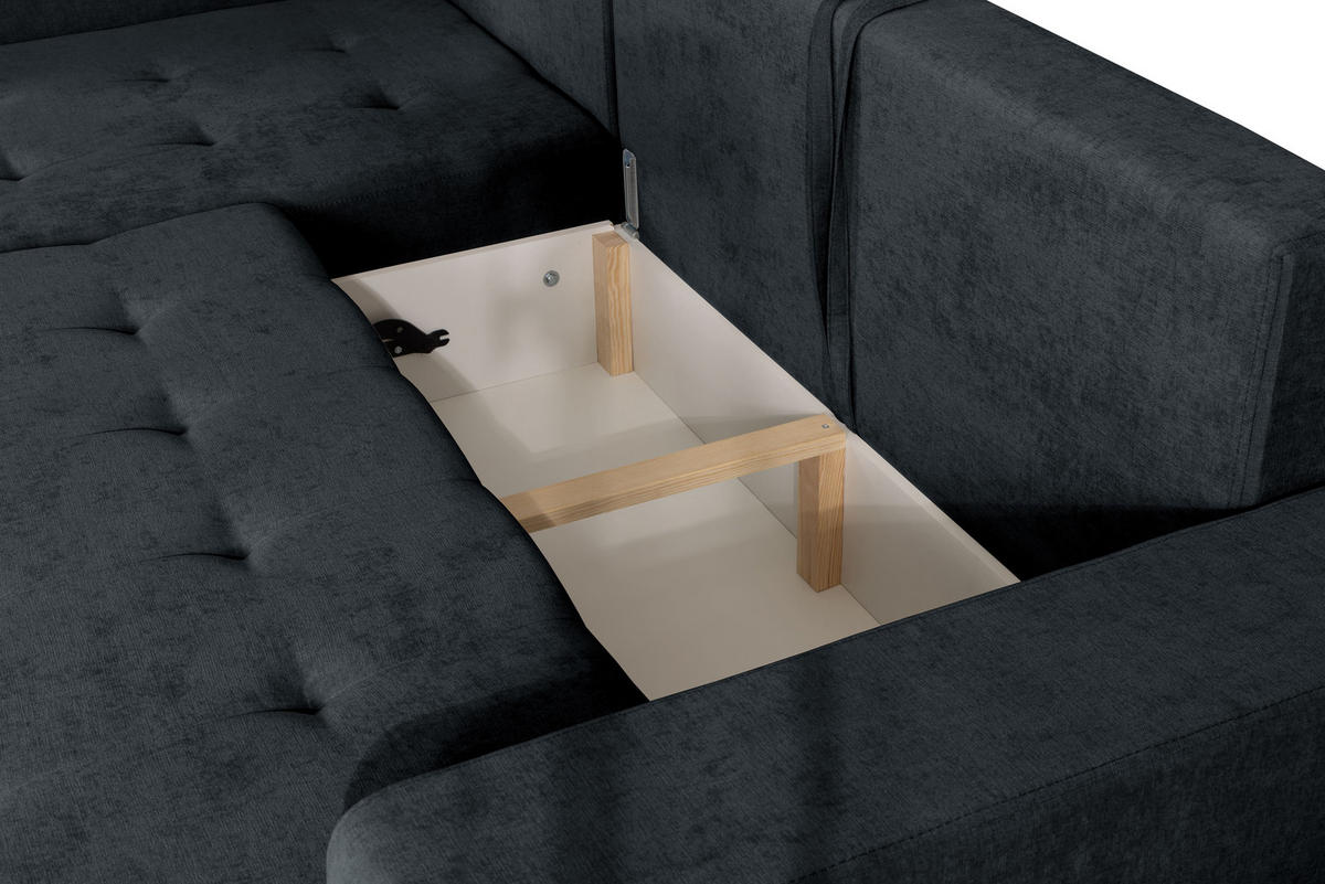 ECKSOFA mit Schlaffunktion Links Schwarz Chenille - 245x200 cm - Trevi - Schwarz, Holz/Holzwerkstoff (245/200cm) - Ravio