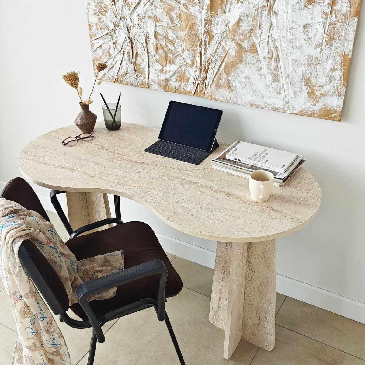 SCHREIBTISCH mit organisch-form Tischplatte 120/60/75 cm - Beige, Holzwerkstoff (120/60/75cm) - Calicosy