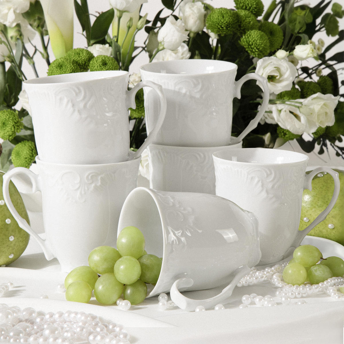 KAFFEETASSEN Cmielow Rococo 6-tlg - Weiß, Keramik (0.25L) - KONSIMO®