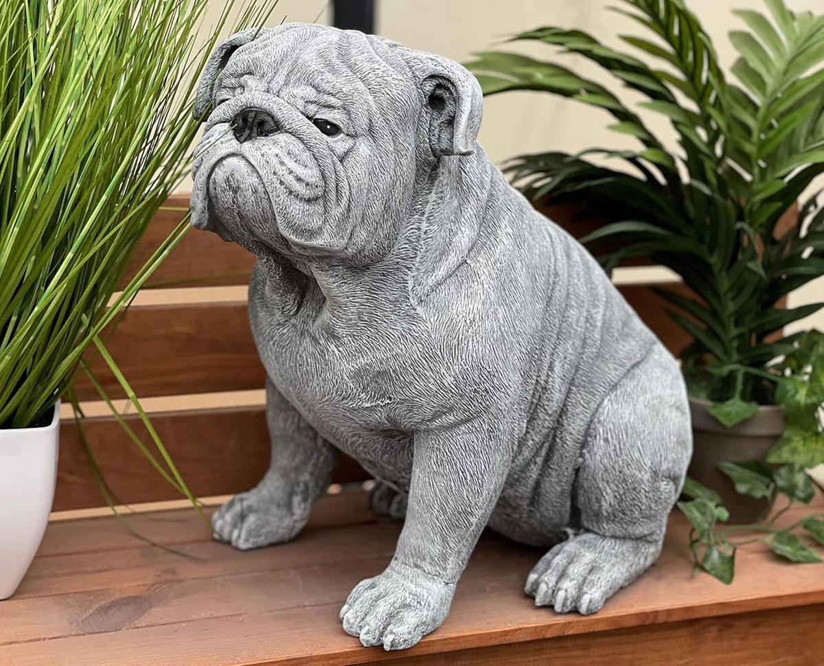STEINFIGUR Bulldogge Elsa frostsicher Winterfest massiv Steinguss - Grau, Stein (26/37/45cm) - stoneandstyle