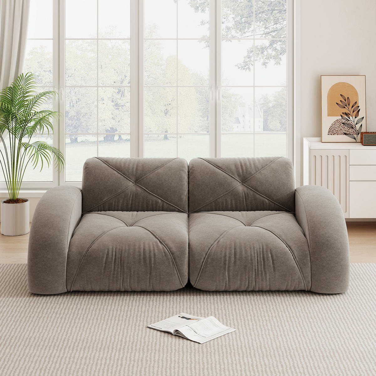 2-SITZER-MODULSOFA aus Chenille Taupe rahmenlos, 2-Sitzer mit 32D-Hochdichteschaum und flexiblem Aufbau - Braun, Textil (204/76/95cm) - Modfu