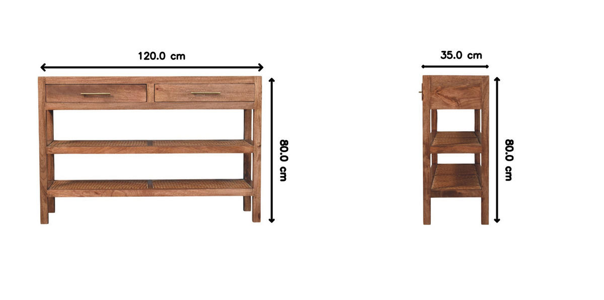 KONSOLENTISCH mit Honig-Karamell-Finish, 2 Schubladen, 2 offene Ablagen, honigbraun - Braun, Holz/Metall (35/120/80cm) - Artisan Furniture