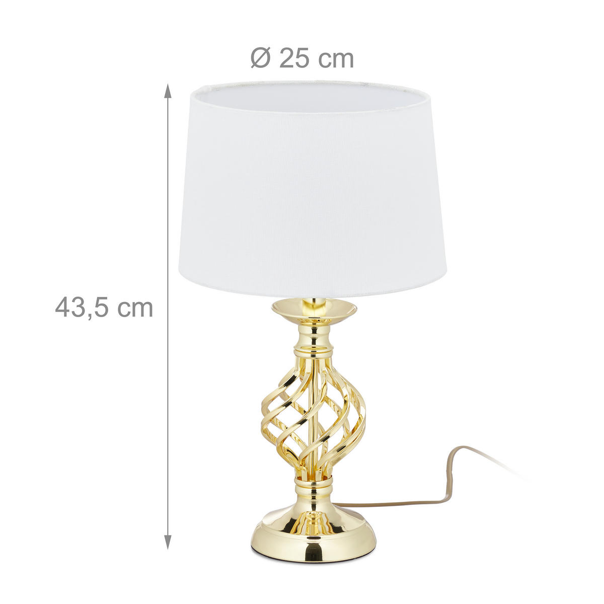 TISCHLAMPE - Goldfarben, Kunststoff/Textil (25/25/43.5cm) - Relaxdays