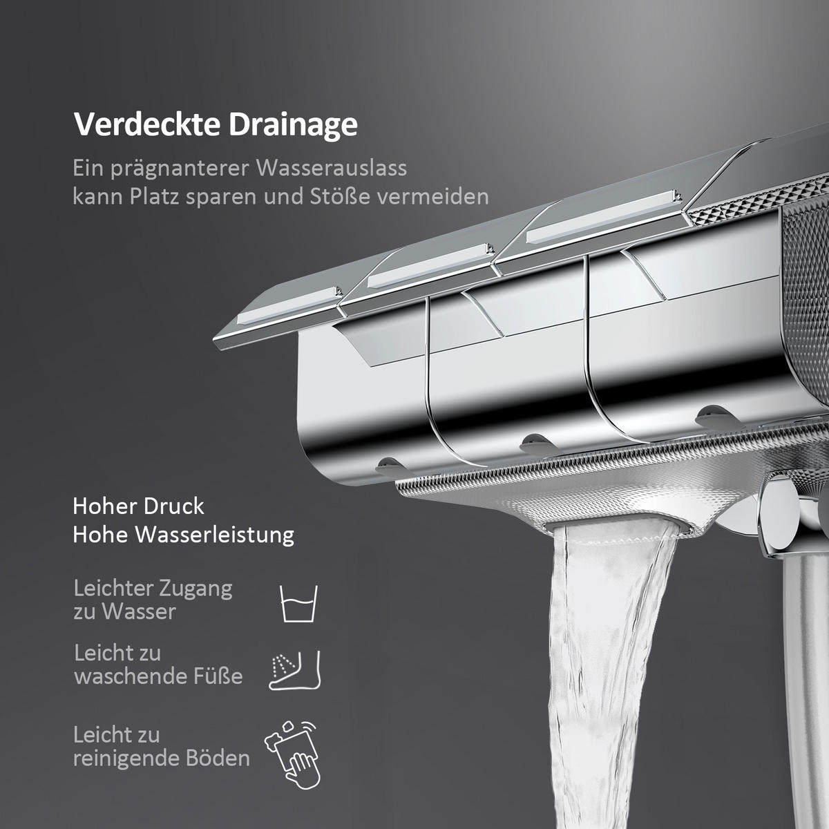 ÜBERKOPFBRAUSESET mit Thermostat Aufputz Drei Wasserauslassmethoden Chrom - Chromfarben, Metall (66.5/198.6/71.1cm) - EMKE