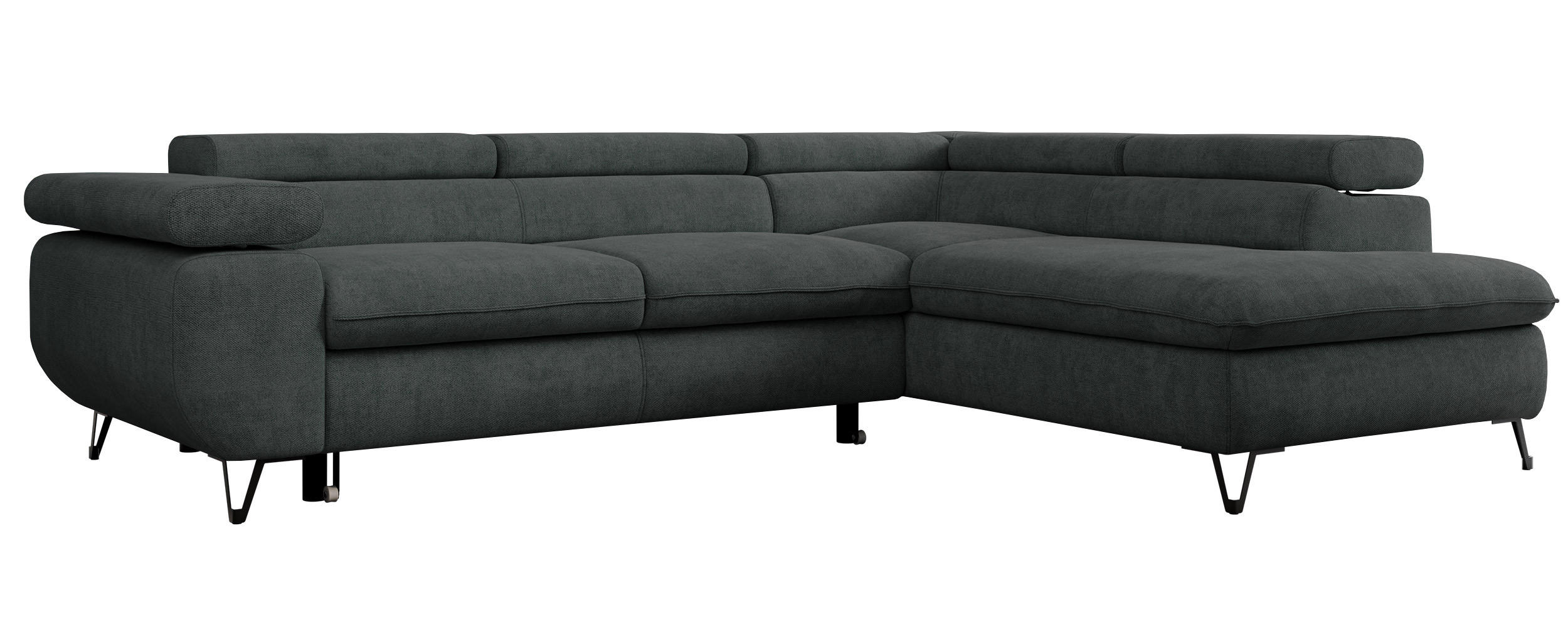 ECKSOFA PEDRO L Dunkelgrau Struktur - Rechts Seite - Dunkelgrau/Schwarz, Textil/Metall (273/208cm) - MKS
