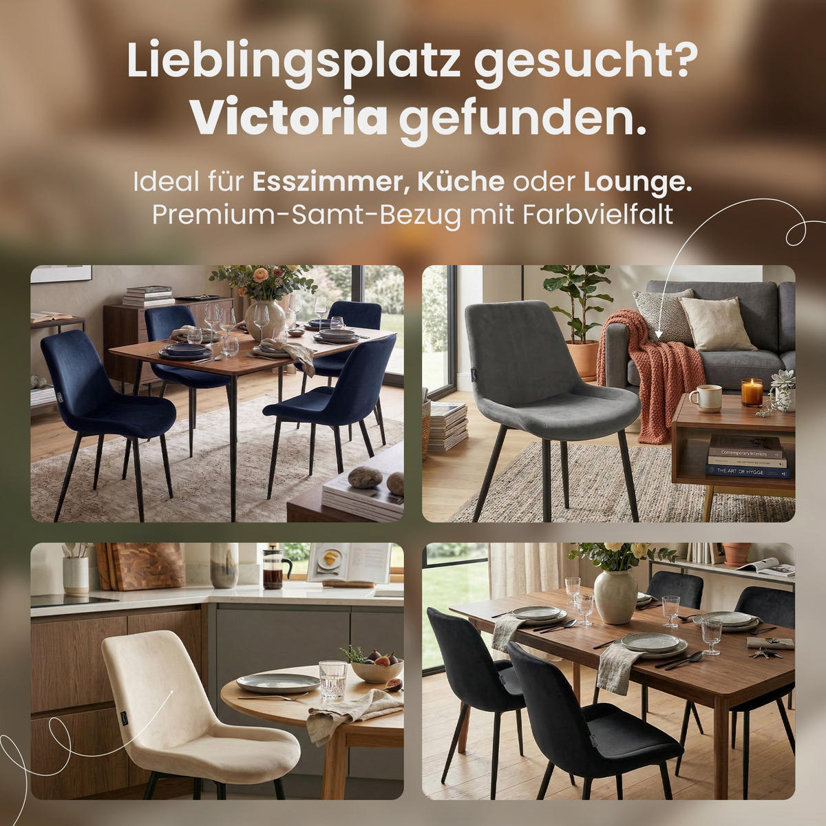 STUHL Samt blau - Blau/Schwarz, Textil/Metall (51/80/60cm) - CLP