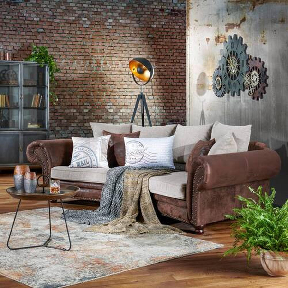 MEGA SOFA braon, bež  - braon/bež, Romantično / Seoski, tekstil/drvo (276/81/140cm) - Landscape