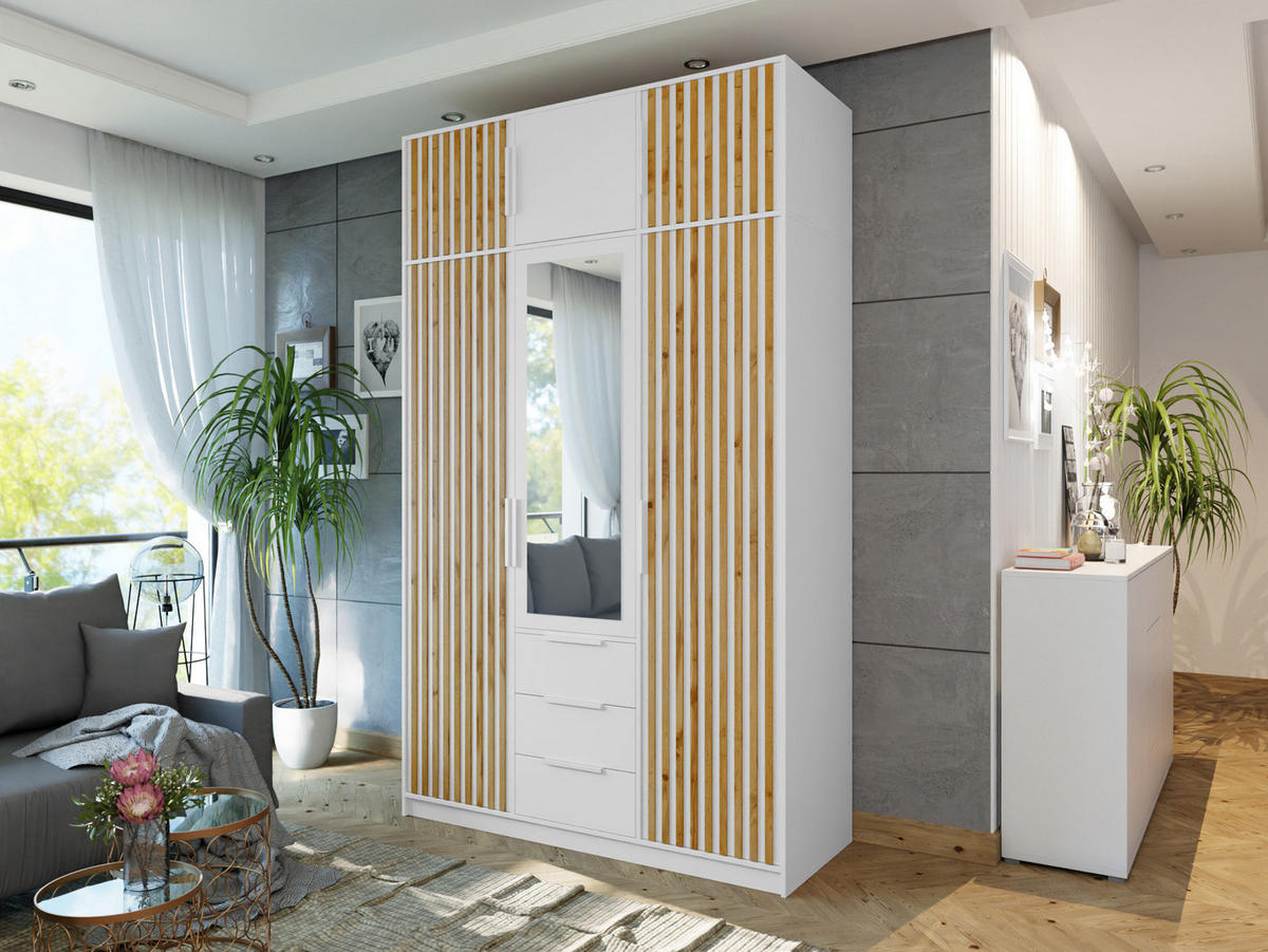 KLEIDERSCHRANK Bali Lux D3 mit Schrankaufsatz - Weiß, Holzwerkstoff/Metall (150/245/58cm) - MIRJAN24