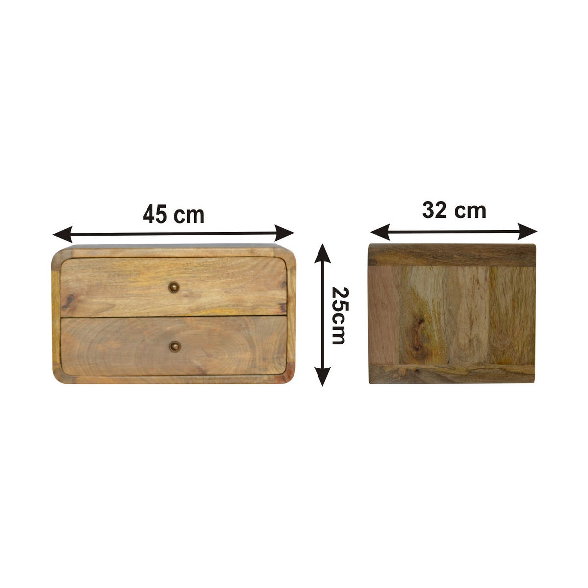 NACHTTISCH mit Schubladen - Messingfarben/Braun, Holz/Metall (45/25/32cm) - Artisan Furniture