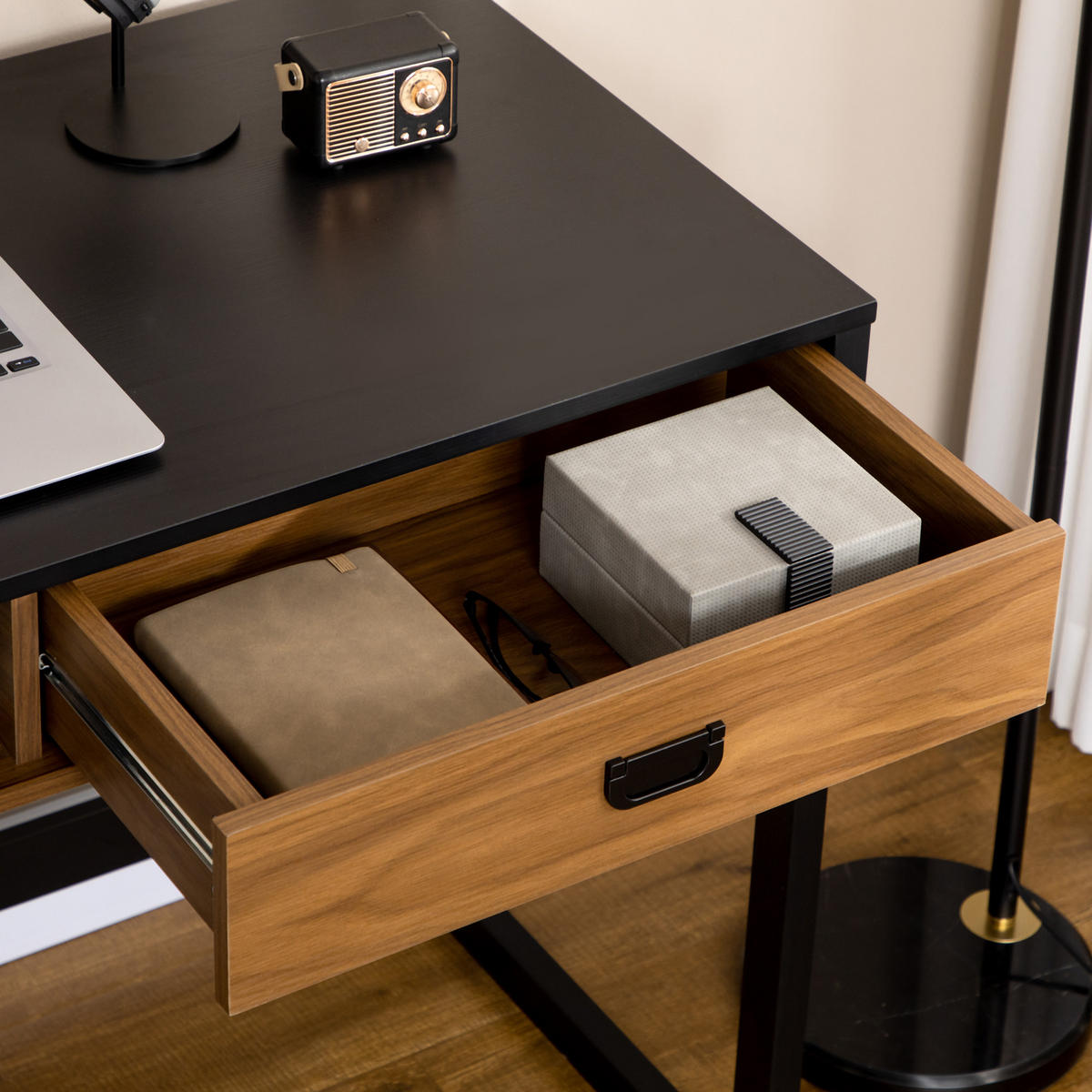 BÜROTISCH Walnuss und Schwarz 1 Stück - Multicolor, Holzwerkstoff (107/60/76cm) - GiPP