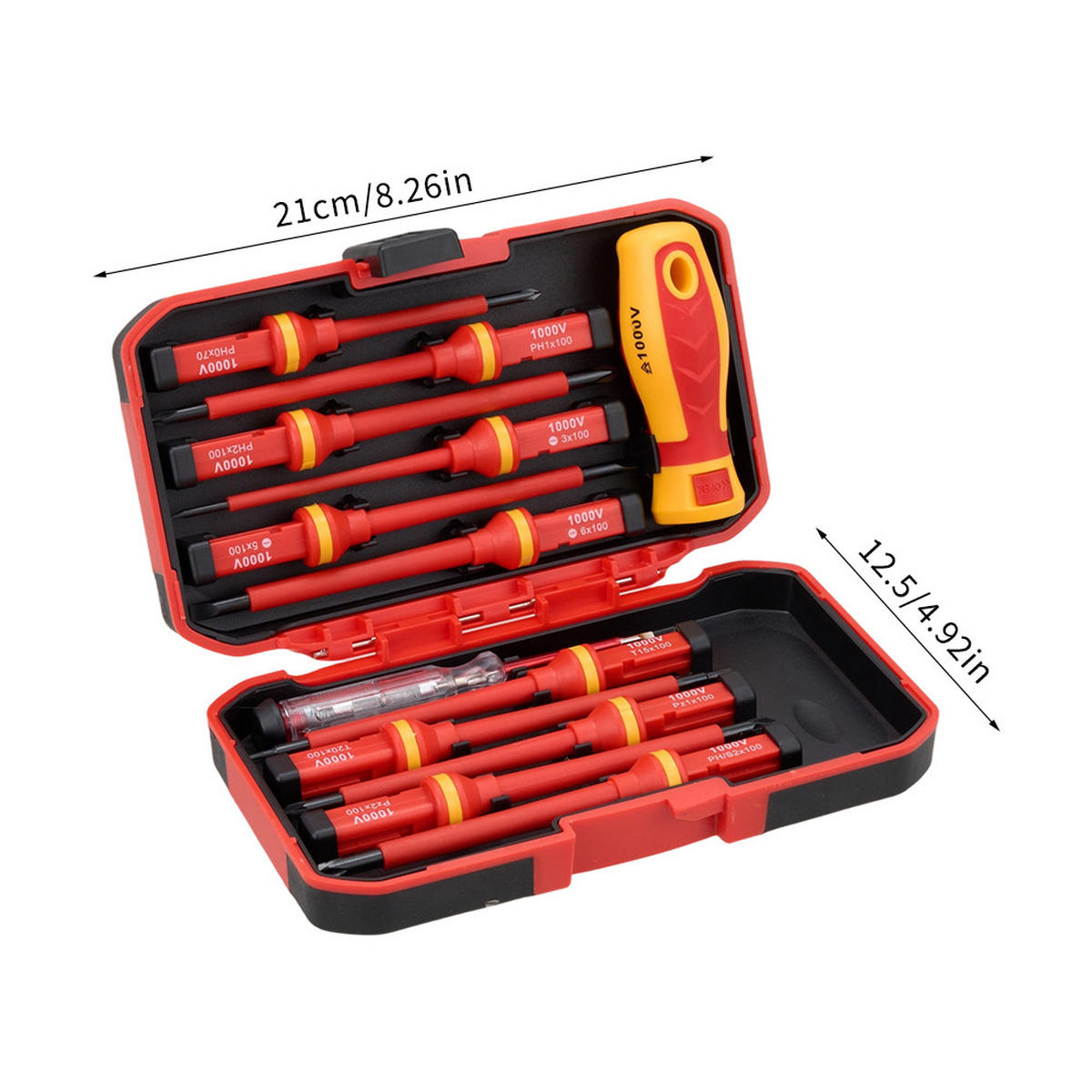 SCHRAUBENDREHER-SET mit Werkzeugkasten 13-teiliges isolierter aus PP, TPR, S2-Stahl in Rot/Gelb - Gelb, Metall (12.5/21/4.5cm) - Livingandhome