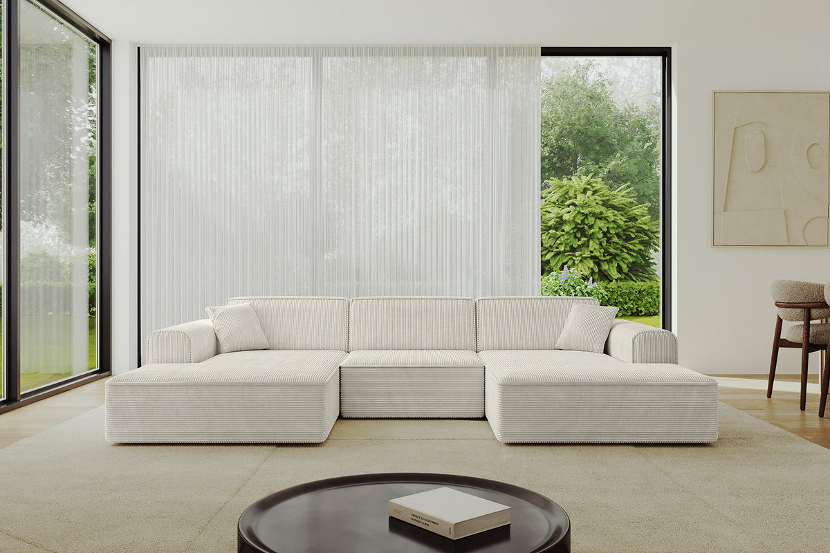 WOHNLANDSCHAFT IREA-U1-v3 - 303x171x79 cm Hellgrau - Ecru, Holzwerkstoff/Textil (303/79/171cm) - ALTDECOR