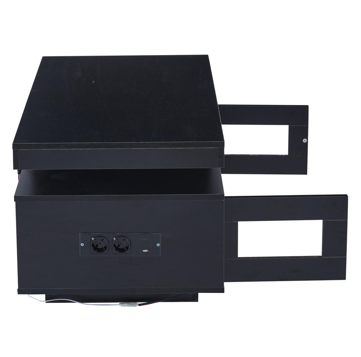 COUCHTISCH 100/50/43 cm mit LED-Beleuchtung, Steckdose, USB-Anschluss und Stauraum aus Spanplatte, Schwarz - Schwarz, Holzwerkstoff (100/50/43cm) - Redom