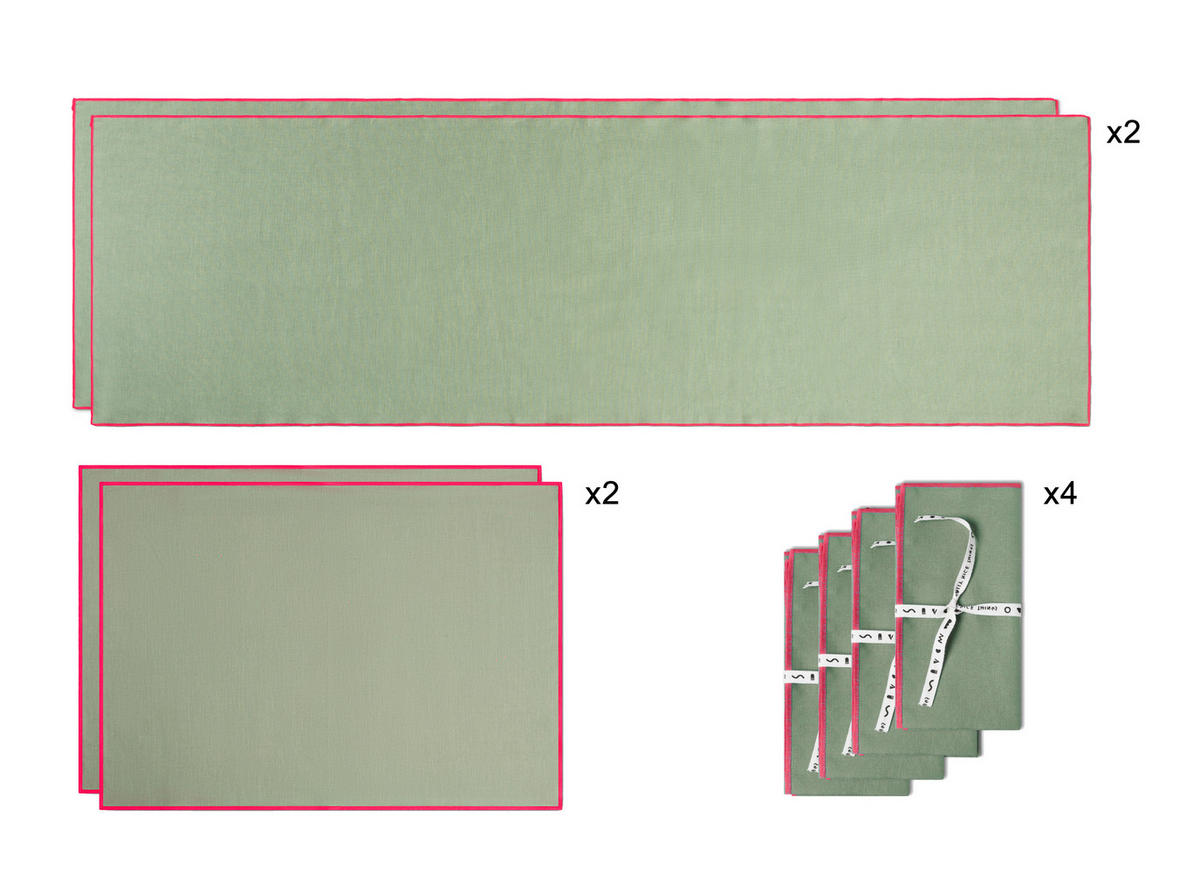 TISCHET 8-teilig, 100% Leinen, türkis und lila SET CONTRAST EDGE - Türkis, Textil (40/130cm) - RNT By Really Nice Things