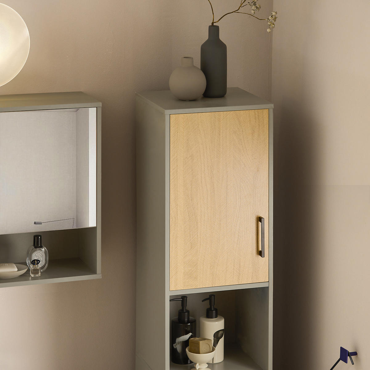 HOCHSCHRANK Grau - Naturfarben/Grau, Holzwerkstoff/Metall (32/163/32cm) - SoBuy