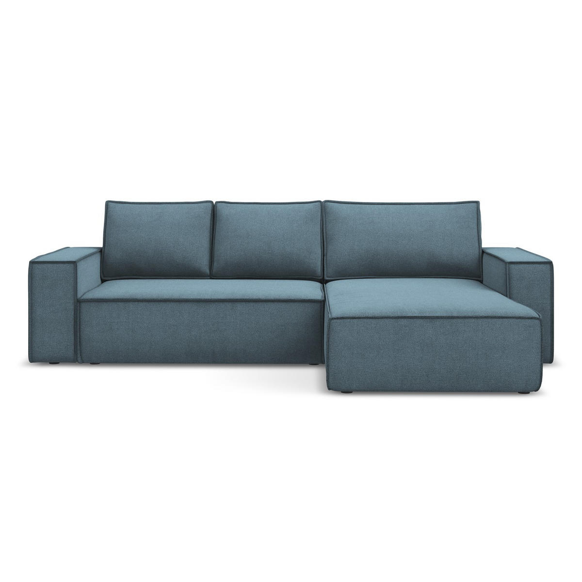 ECKSOFA mit Schlaffunktion Strukturstoff Stoff Blau - Blau/Schwarz, Kunststoff/Textil (290/185cm) - LaMiaSofa
