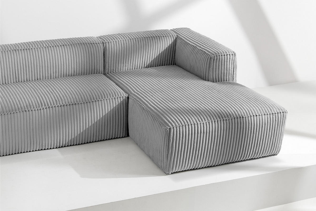 ECKSOFA-RECHTS FEROX Modern, Cord-Stoff, hellgrau - Hellgrau, Textil (305/175cm) - KONSIMO®