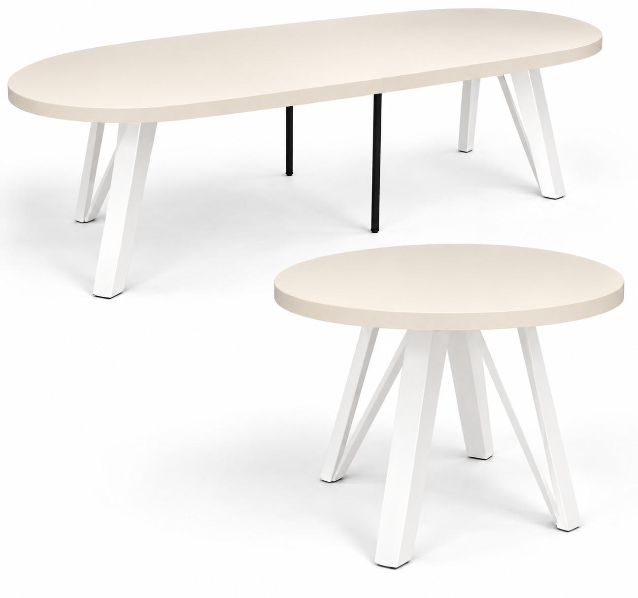 ESSTISCH rund ausziehbar 100/300/76 cm, Kaschmir, 54 cm Tischplatte + Industrial Metallgestell Weiß - Kaschmir/Weiß, Holzwerkstoff/Metall (100/300/76cm) - Damale Möbel