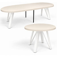 ESSTISCH rund ausziehbar 100/300/76 cm, Kaschmir, 54 cm Tischplatte + Industrial Metallgestell Weiß - Kaschmir/Weiß, Holzwerkstoff/Metall (100/300/76cm) - Damale Möbel