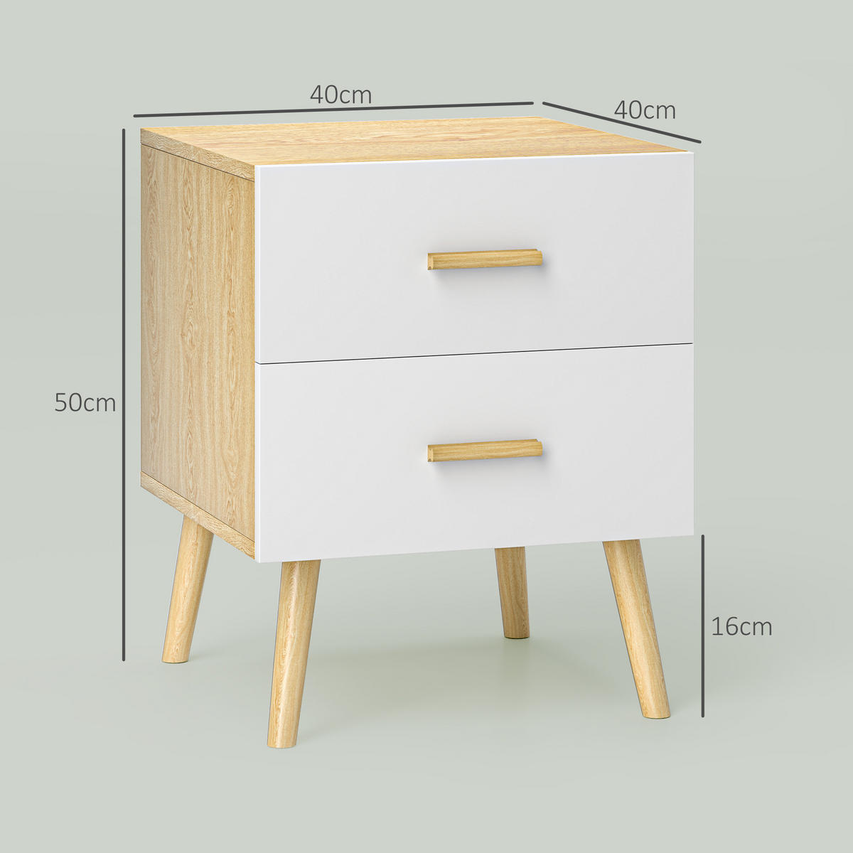 NACHTSCHRANK DE-12948 2 Schubladen, modern Eiche - Eichefarben, Holzwerkstoff (40/50/40cm) - ComfortXL