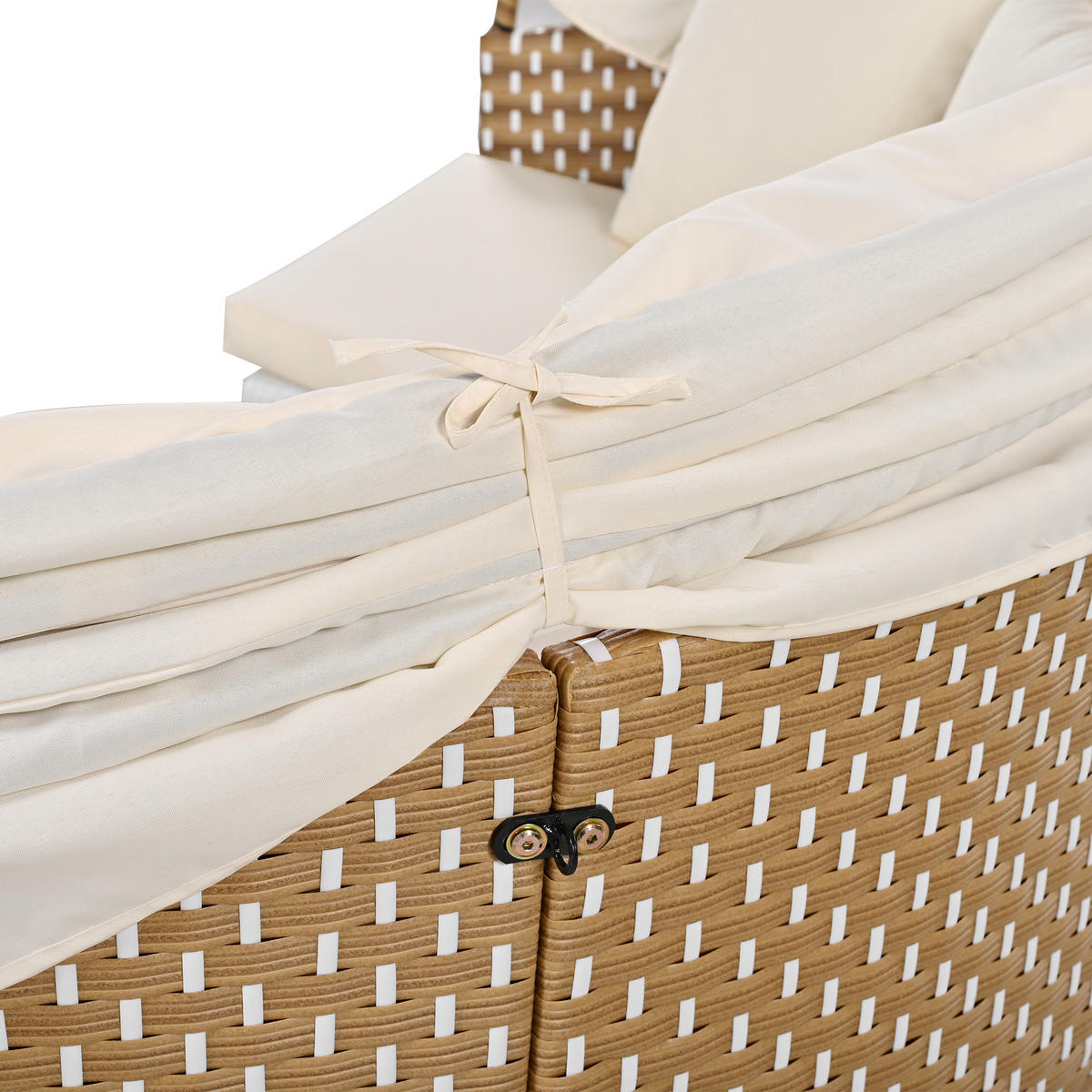 SONNENINSEL Beige Rattan Mit Ausziehbarem Baldachin & Tisch - Beige, Naturmaterialien (170/142/170cm) - FLIEKS