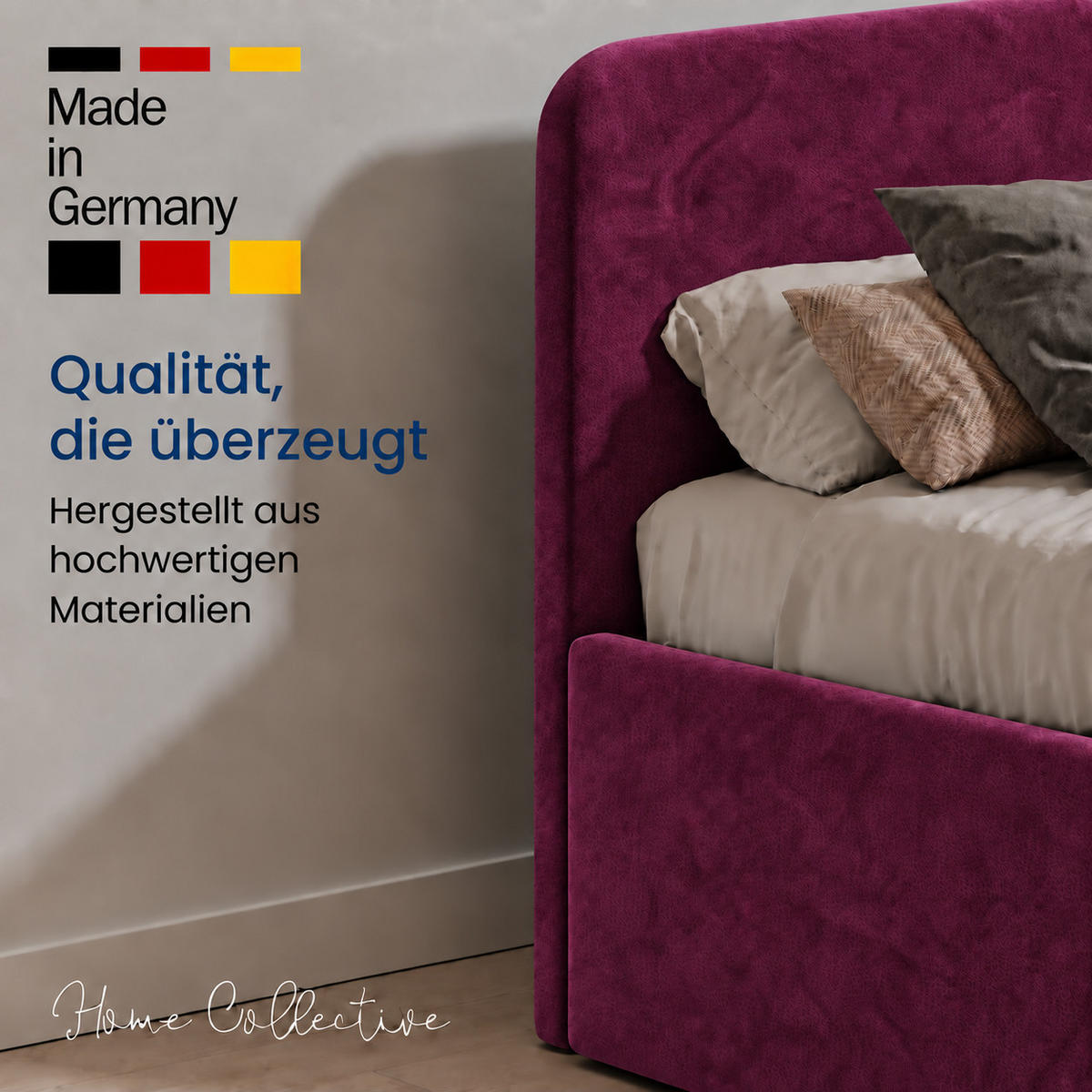 POLSTERBETT 200x200 cm Microvelours in Beere - Beere, Textil (200/200cm) - Home Collective