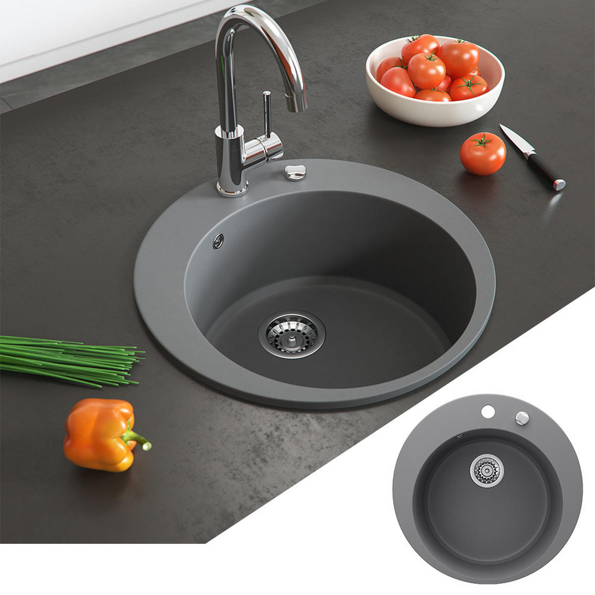 UMYVADLO Šedá - tmavě šedá, keramika (50.5/19/50.5cm) - Bergstroem