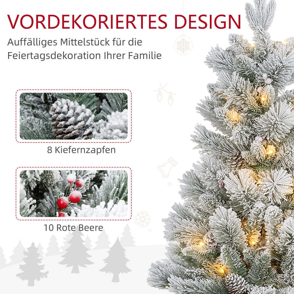 WEIHNACHTSBAUM DE-41570 2er-Set 107 cm LED, Tannenzapfen Grün/Weiß - Weiß/Grün, Kunststoff (107cm) - ComfortXL